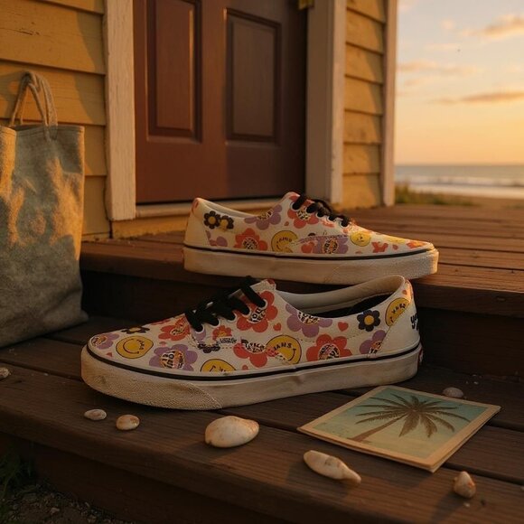Vans Low Top Floral Rainbow Smiley Face Skater Sneakers Men's 11 - Picture 3 of 7